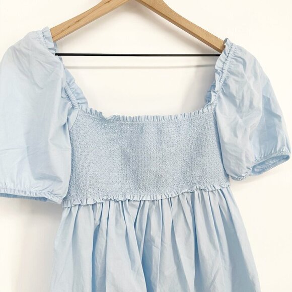 Aritzia Sunday Best Hadley Puff Sleeve Smocked Babydoll Dress Blue Women's M - Picture 3 of 9
